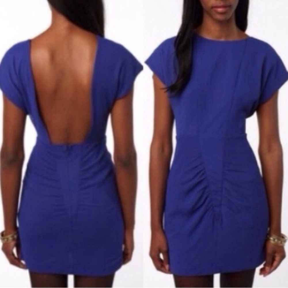 Silence + Noise Urban Outfitters Open Back Royal Blue Ruched Mini Dress, Size 0